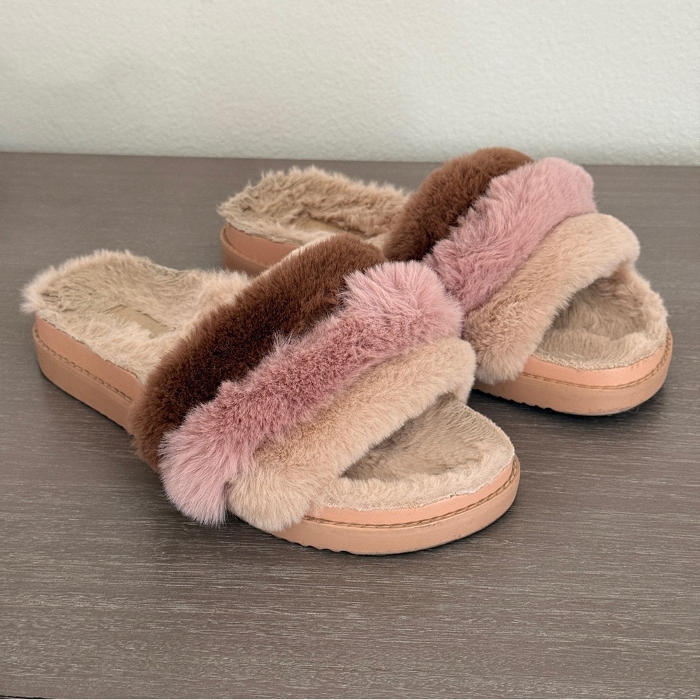 Aldo Women's Fuzzy Pink and Brown Slide Slippers